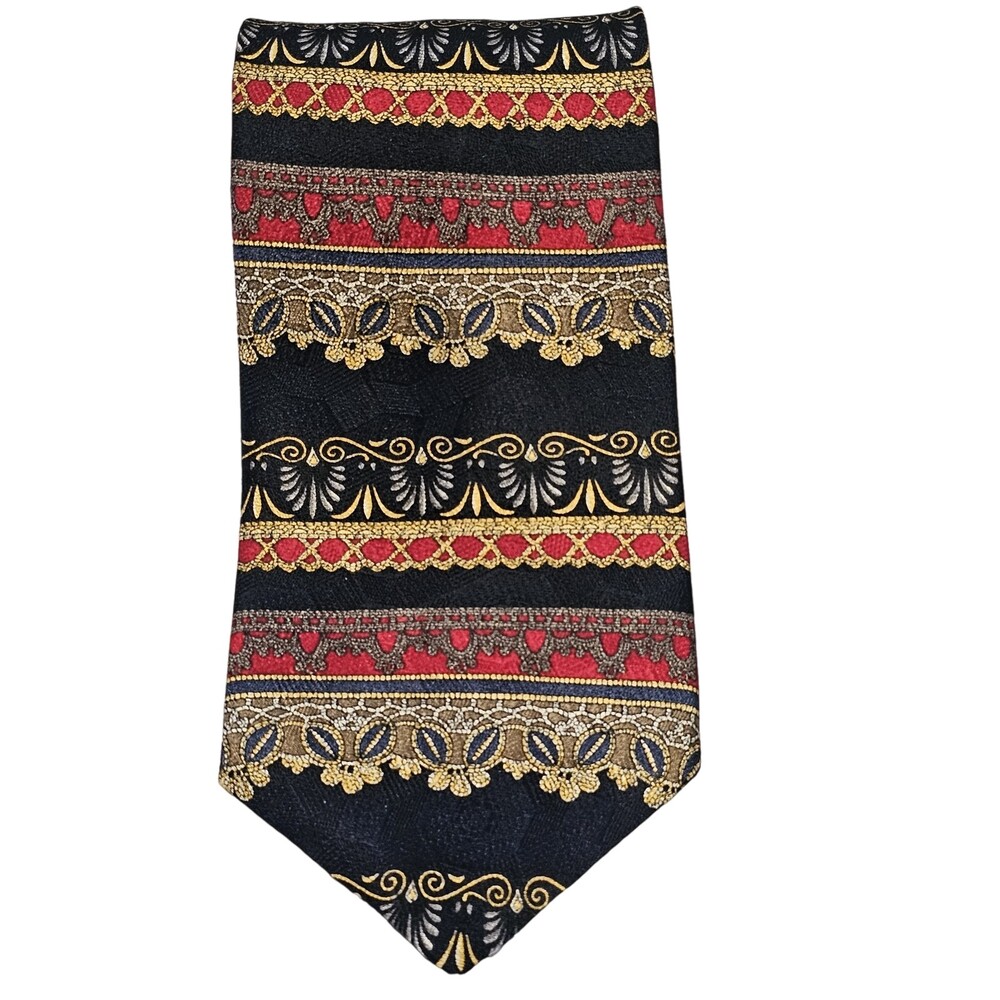 Zionetti Tie Italian Silk Collection Luxury Black Red Gold USA Italy 58”x3.75”